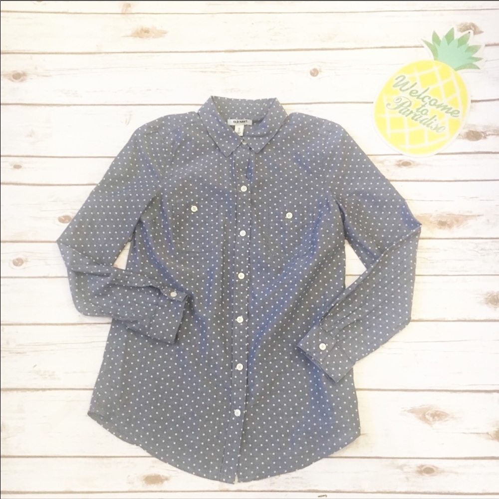 Old Navy Polka Dot Chambray Button Down Size XS - Picture 3 of 7